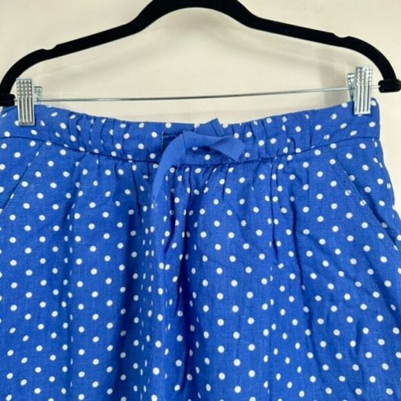 J CREW Mini Skirt Blue White Linen Polka Dot Drawstring Size 8 Pull‎ on Feminine - Picture 4 of 9